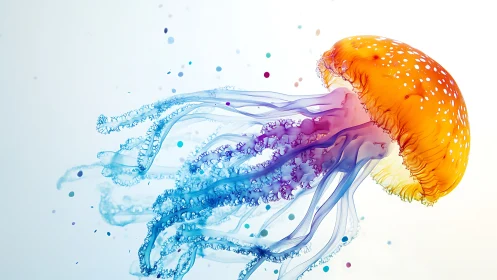 Vibrant jellyfish glides through light with translucent tendrils