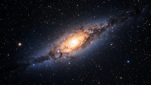 Spiral galaxy core glowing amid dense starfield in deep space.