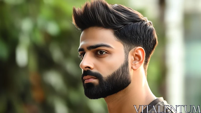 Sharp bearded portrait showcases modern urban confidence outdoors