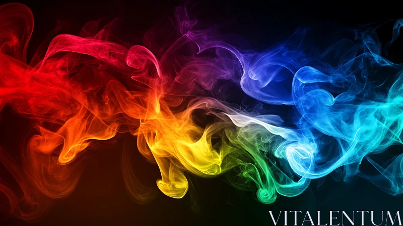 Multicolored smoke waves on black background in motion study.