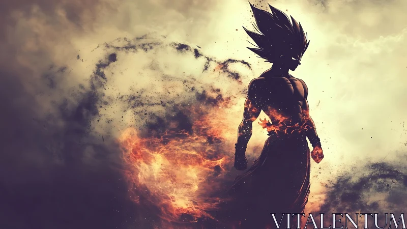 Fireborn warrior dissolving into storm-torn embers.