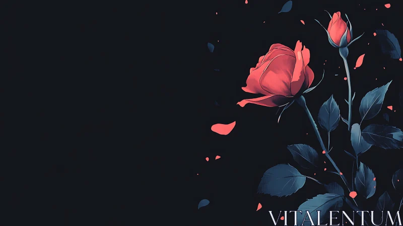 Glowing Rose in Darkness. A Study in Contrast and Romance.