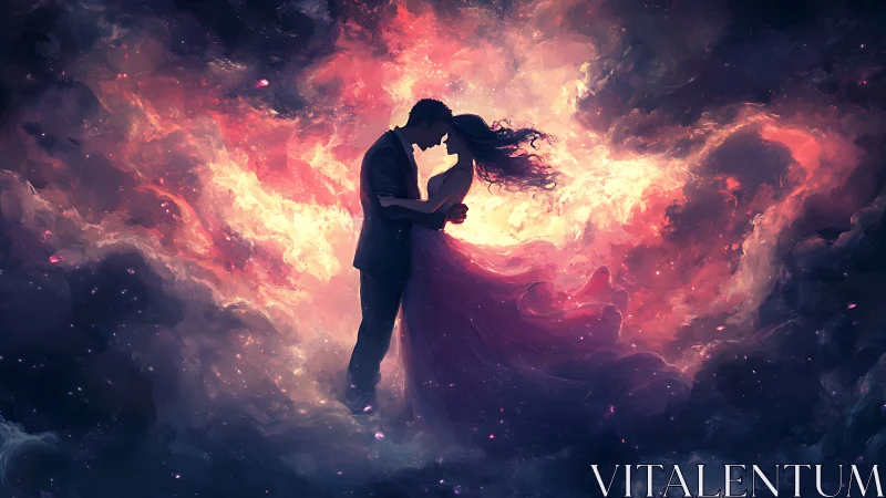 Passionate Embrace Ablaze Within Cosmic Fire.
