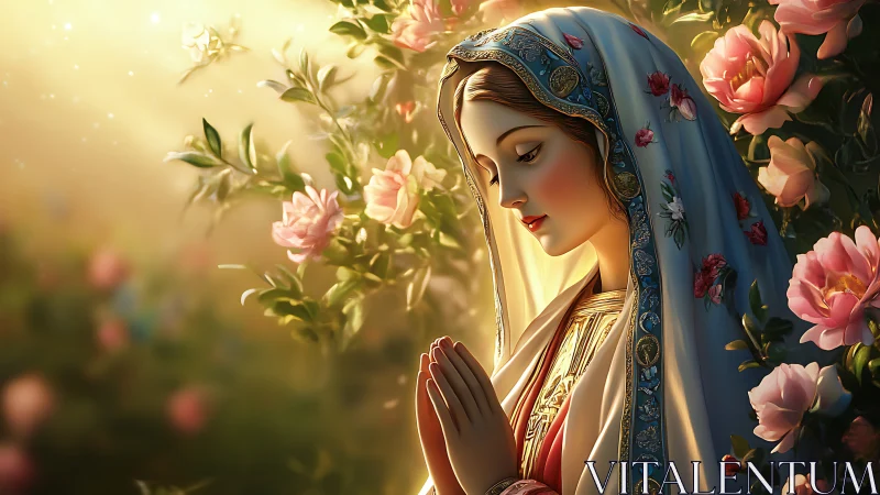 Golden morning prayer unfolds amid gentle blooming roses