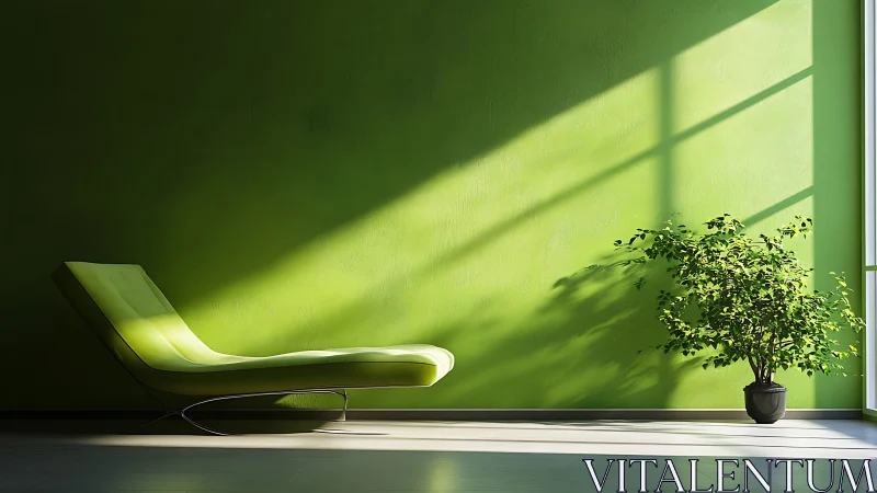 Sunlit lime lounge and daydreaming indoor tree duet.