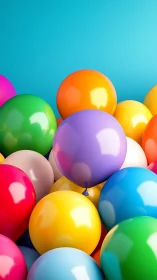 Vibrant pastel balloons in glossy 3D cluster composition.
