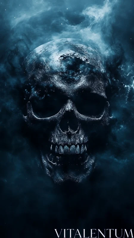Celestial skull apparition emerges from turbulent cosmic nebula