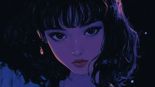 Starlit girl gazing softly into the dreamy midnight glow.