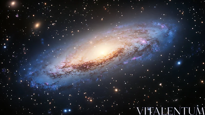 Inclined spiral galaxy with bright core and extended star field