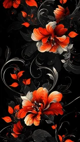 Vibrant Red Flowers Dance Against Deep Black Background