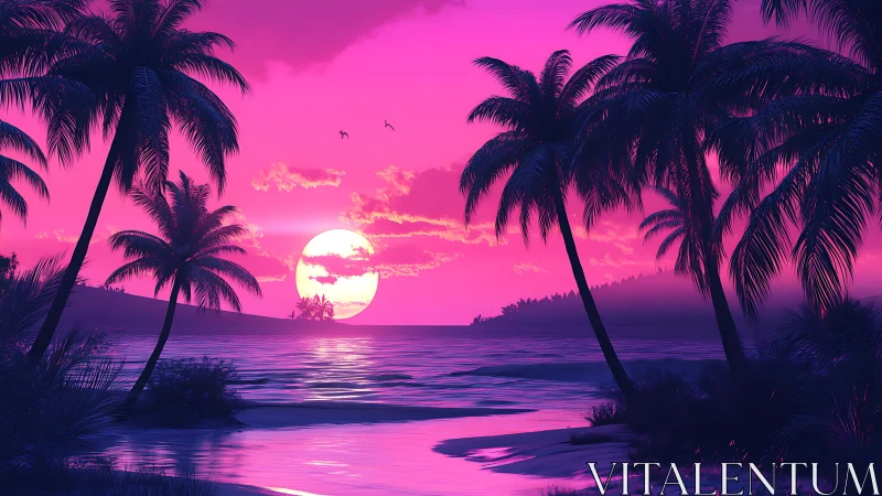 Dreamy neon sunset hideaway beneath quiet palms.