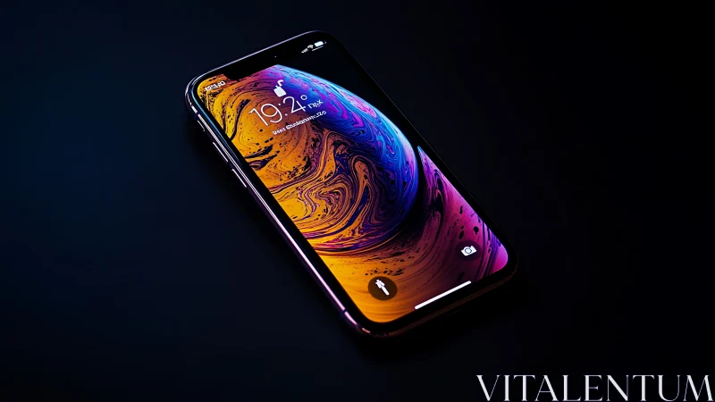Sleek smartphone glows with vibrant abstract lock screen art