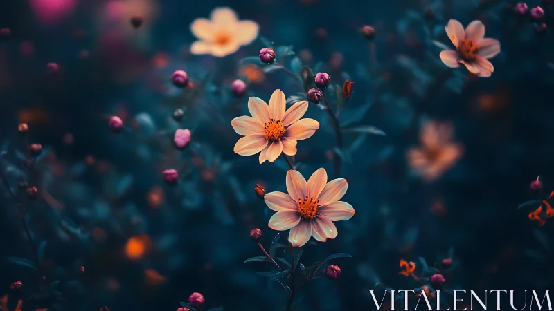 Dahlias in selective focus with blurred foliage background