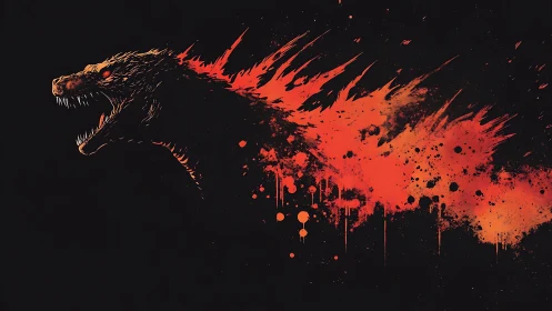 Fiery monster silhouette erupts in explosive red strokes