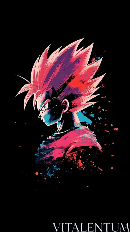 Neon warrior profile blazing through cosmic ink splatters.