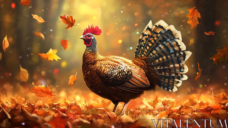 Crimson-Crowned Pheasant Struts Through Autumn's Fiery Dance