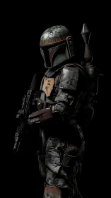 Weathered space warrior pausing in the quiet between battles.