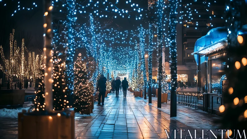 Winter city walkway glows like a tunnel of shimmering stars