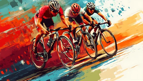 Cyclists surge forward in a vivid, fast-paced racing moment