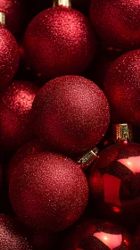 Crimson glitter ornaments glow in a festive yuletide cluster.