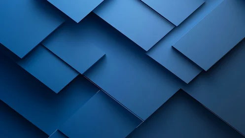 Layered blue geometric panels with minimalist 3D depth.
