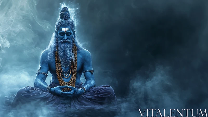 Midnight-blue ascetic quietly steers storms of sacred smoke