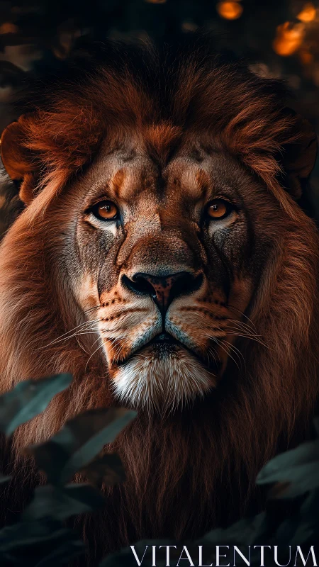 Ember-eyed jungle king poised in dusk-kissed stillness.