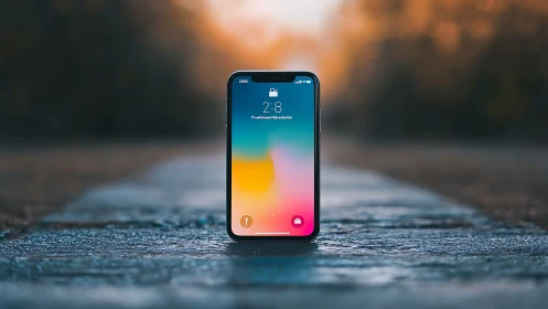 Smartphone Lock Screen. Vibrant Gradient Display on Road.