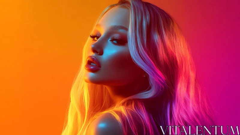 Neon-lit portrait captures glossy blonde model in profile