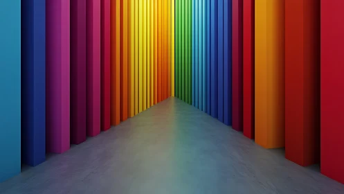 Chromatic hallway converging into a prismatic vanishing point.