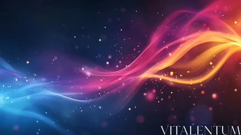 Colorful light streaks cross over a dark gradient background