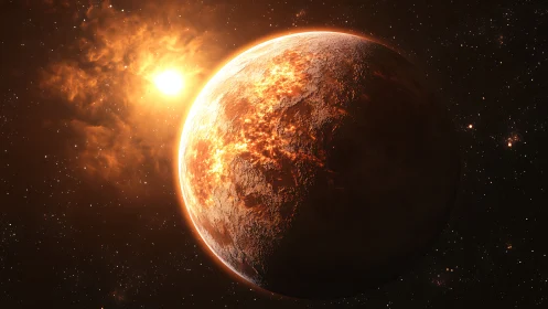 Molten exoplanet glows beside its blazing parent star.