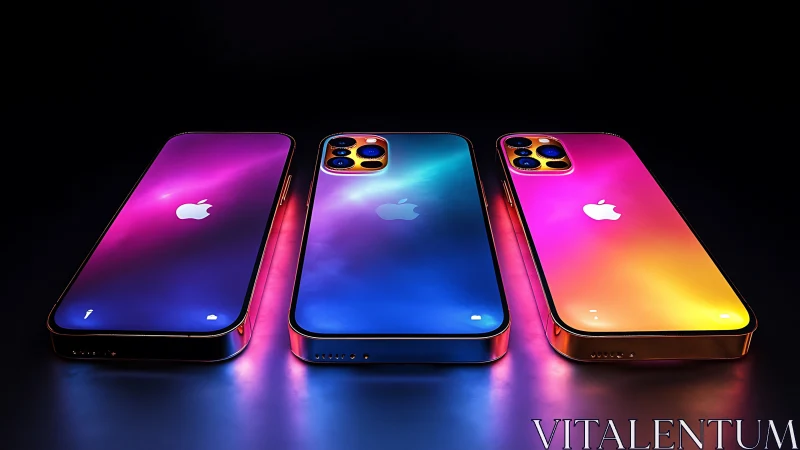 Color drenched smartphones glowing in a dark studio scene.