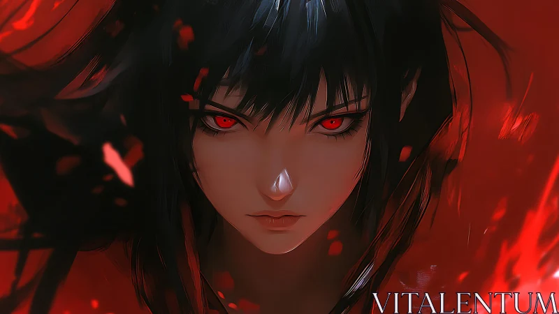 Intense red eyed anime portrait uses dynamic motion blur lighting