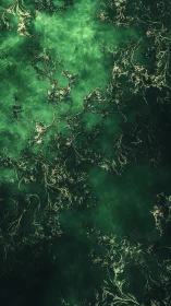 Green fractal branches over deep swirling background.