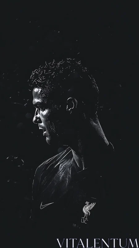 Moody football portrait in stark monochrome lighting study.