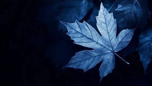 Monochrome maple leaf study in cool-toned photographic focus.