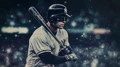 Baseball slugger waits in dramatic stadium night atmosphere