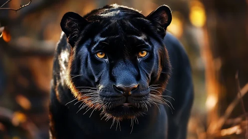 Black Panther's Golden Stare Through Nature's Frame.