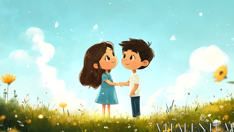 Two Hearts Hold Hands Beneath Boundless Sky.