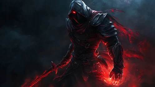 Crimson Wraith Knight strides from the burning shadowstorm.