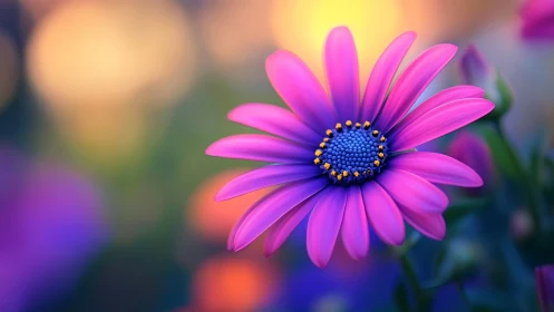 Magenta Daisy Blooming in Neon Dreamscape.