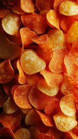 Golden and spicy potato chips glow under warm light.