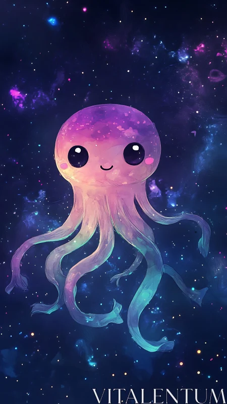 Digital painting of cosmic jellyfish character in nebula field.