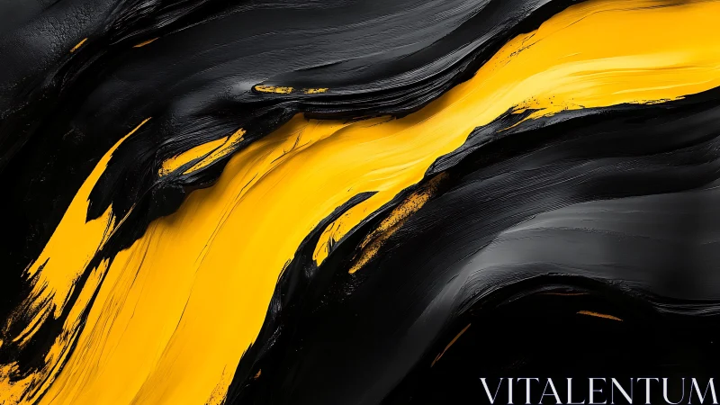 Bold Abstract Painting with Black and Yellow Brushstrokes.