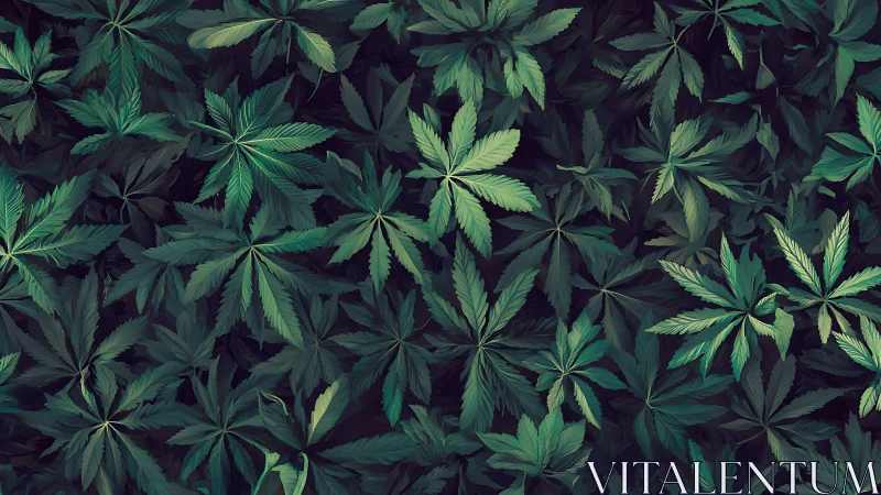 Dense overlapping green foliage with radial leaf structures.