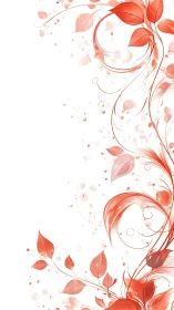 Coral botanical flourishes in flowing abstract vector composition.