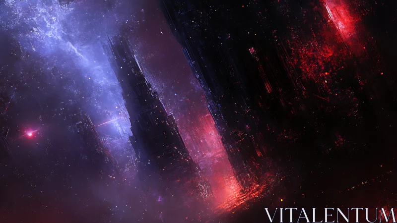 Cosmic megastructures rising through nebula light field.