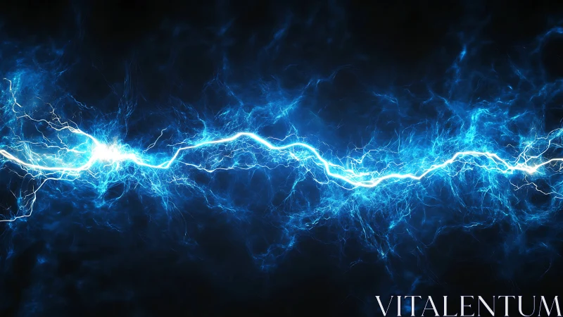 Electric blue lightning dances across a dark night sky