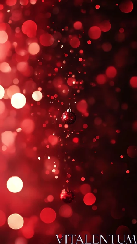Red holiday ornament with defocused circular light bokeh.